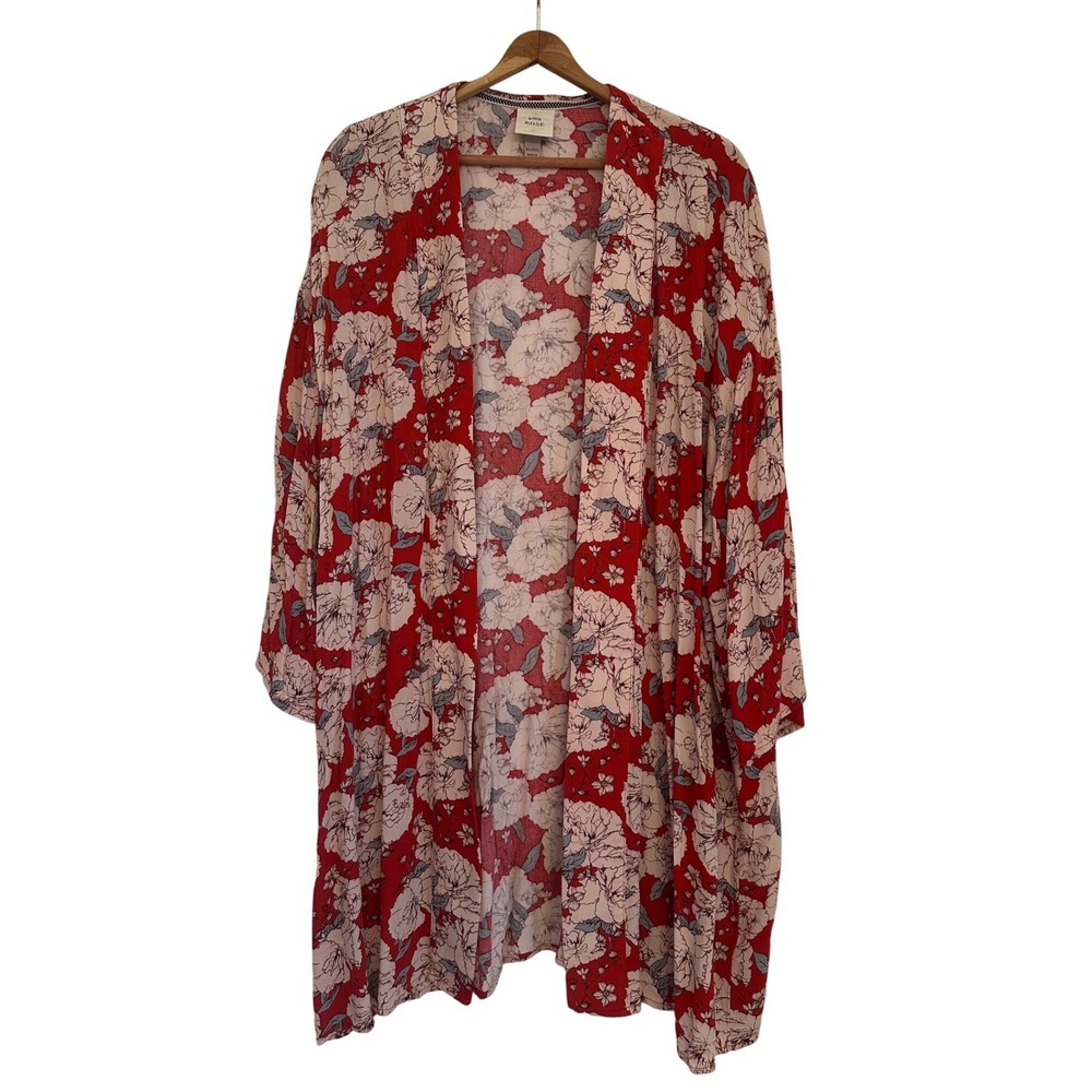 Knox Rose Red Floral Kimono Open Front Cardigan Womens XL/XXL Beach Boho READ - Picture 2 of 7